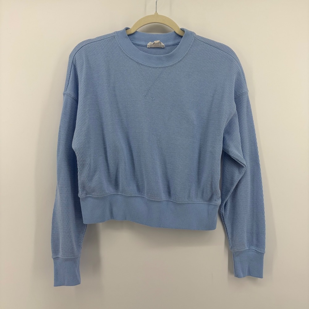 Hippie Rose Womens Light Blue Waffle Knit Cropped Long Sleeve Top‎ Size Large